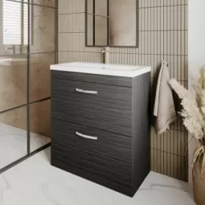 Athena Floor Standing 2-Drawer Vanity Unit with Basin-3 800mm Wide - Charcoal Black Woodgrain - Nuie