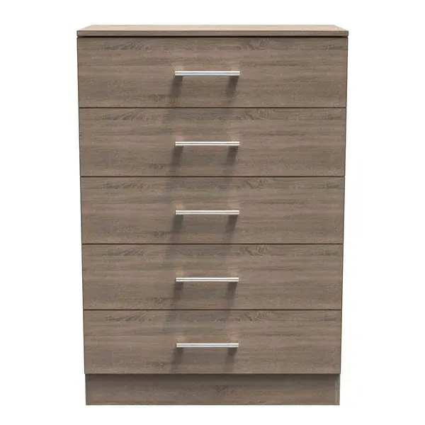 Welcome Furniture Ready Assembled Devon 5 Drawer Chest In Darkolino