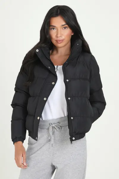 Brave Soul 'Slay' Funnel Neck Padded Puffer Jacket Black