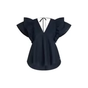 Tommy Hilfiger Co Sateen Frill Blouse Slvls - Blue