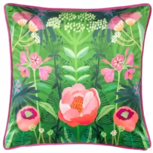 Spring Blooms Illustrated Cushion Green / 43 x 43cm / Polyester Filled