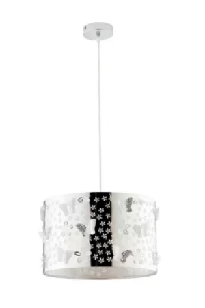 BUTTERFLY Cylindrical Pendant Ceiling Light Chrome 35x22cm