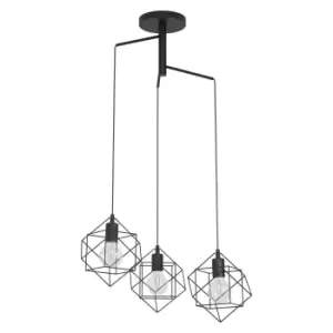 Hanging Ceiling Pendant Light Black Cube Frame 3x E27 Geometric Feature Lamp