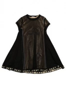 DKNY Girls Double Layer Metallic Mesh Dress - Gold/Black, Gold, Size 16 Years, Women