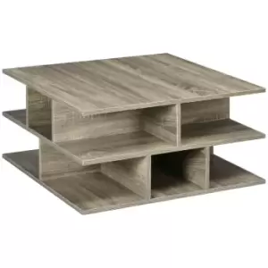 HOMCOM Square Modern 2-tier Coffee Table With Multiple Storage Shelves Grey