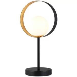 Searchlight Orbital 1 Light Matt Black And Gold Leaf Table Lamp With Opal Glass