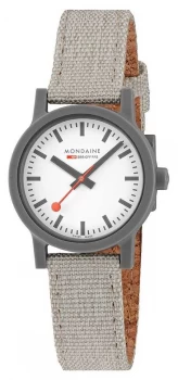 Mondaine Essence 32mm Light Grey Textile Strap White Watch