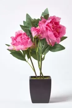 Artificial Peonies in Decorative Pot, 48cm Tall