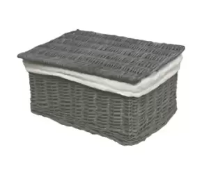 Lidded Wicker Storage Basket With Lining Xmas Hamper Basket Brown Large 40 X 30 X 20 cm