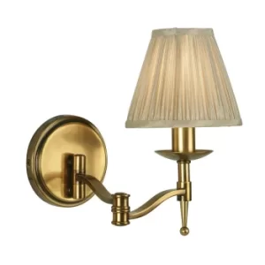 Stanford Swing Arm 1 Light Indoor Candle Wall Light Antique Brass with Beige Shade, E14