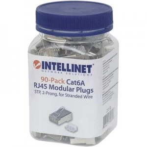 INTELLINET 90er-Pack Cat6A RJ45 modular plug STP 2-point wire contacting for wire wire wire wire wire 90 plugs in the beaker Crimp contact Silver Inte