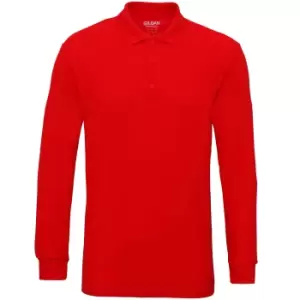 Gildan Mens Long Sleeve Double Pique Cotton Polo Shirt (M) (Red)