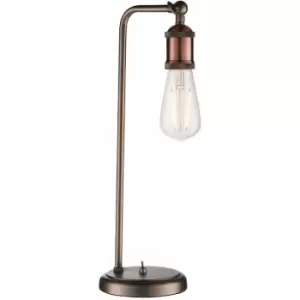 Loops - Modern Hangman Table Lamp Aged Copper Pewter Industrial Metal Arm Bedside Light