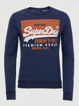 Superdry Vintage Label Orange Label Crew Sweatshirt, Navy, Size 2XL, Men