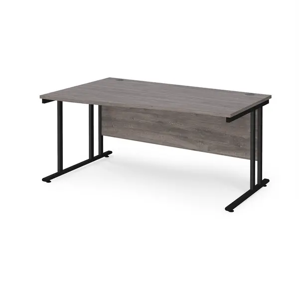 Maestro 25 Wave Desk Black Frame and Grey Oak Table Top - Left Hand - 1600mm