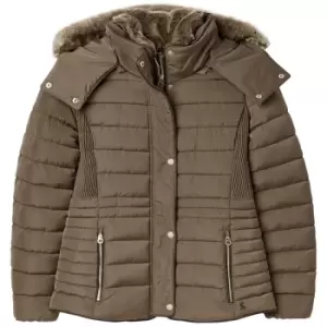 Joules Womens Gosway Fur Trim Padded Coat Wild Mushroom 12