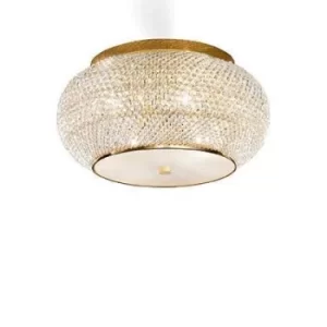 Pasha 6 Light Ceiling Flush Light Gold with Crystals, E14