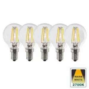 E14 4.5W Clear Glass Warm White Dimmable Golf LED Bulbs, Pack of 5