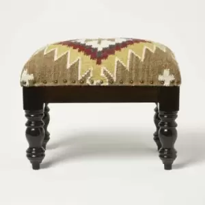 HOMESCAPES Jaipur Handwoven Kilim Footstool 50 x 30cm - Brown & Grey