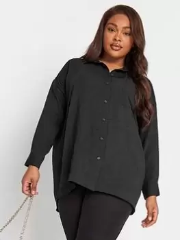 Yours Textured Boyfriend Shirt Black, Size 22-24, Women