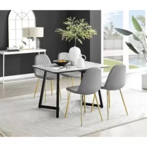 Furniturebox Carson White Marble Effect Recatngular 120cm Dining Table & 4 Grey Corona Faux Leather Dining Chairs with Gold Legs Diamond Stitch