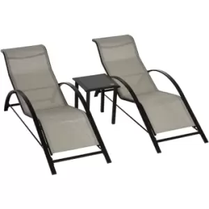 Outsunny - 3 Pieces Lounge Chair Set Garden Sunbathing Chair w/ Table Grey