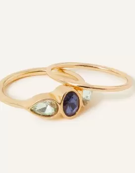 Accessorize Womens Oval Gem Stacking Rings Set of Two Blue, Size: Large