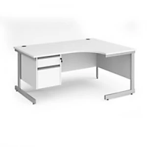 Dams International Right Hand Ergonomic Desk with 2 Lockable Drawers Pedestal and White MFC Top with Silver Frame Cantilever Legs Contract 25 1600 x 1