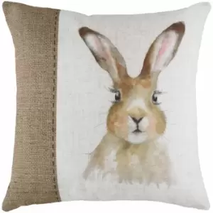 Evans Lichfield - Hare Print Hessian Cushion Cover, White, 43 x 43 Cm