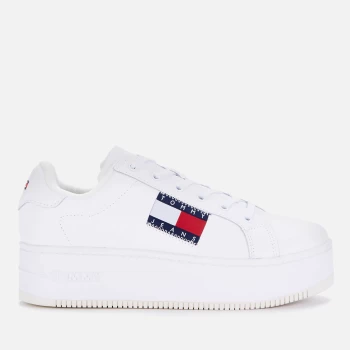 Tommy Jeans Womens Flag Leather Flatform Trainers - White - UK 7