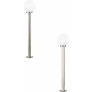 2 pack IP44 Outdoor Bollard Light Stainless Steel & Orb 60W E27 1000mm Lamp Post