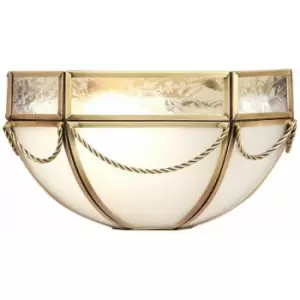 Loops - Luxury Traditional Half Bowl Wall Light Antique Brass & Diffused Glass Shade