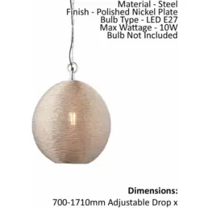 Ceiling Pendant Light - Polished Nickel Plate - 10W LED E27 - Dimmable - e10028