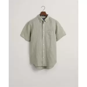 Gant Reg Linen Ss Shirt White S - Green