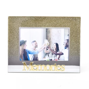 5" x 3.5" Gold Glitter Glass Frame - Memories