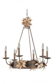 6 Light Chandelier Bronze, Gold Finish, E14