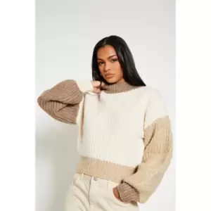 I Saw It First Chunky Stand Neck Colour Block Jumper - Grey