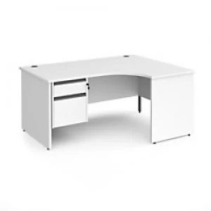 Dams International Right Hand Ergonomic Desk with 2 Lockable Drawers Pedestal and White MFC Top with Graphite Panel Ends and Silver Frame Corner Post