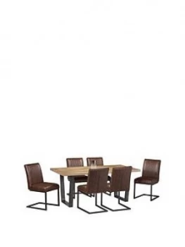 Julian Bowen Brooklyn 180 Cm Solid Oak And Metal Dining Table + 6 Chairs