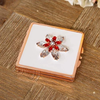 Sophia Rose Gold Compact Mirror - Crystal Flower Design