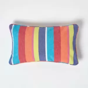 Homescapes - Cotton Multi Coloured Stripe Rectangular Cushion Cover, 30 x 50cm - Multi Colour