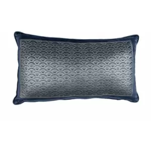 Laurencellewelynbowen - Laurence Llewelyn Bowen Akira Foil Print Velvet Piped Edge Filled Cushion, Navy/Silver, 30 x 50 Cm