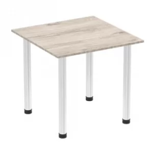 Impulse 800mm Square Table Grey Oak Top Chrome Post Leg