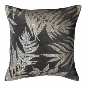 Crossland Grove Velvet Metallic Leaves Cushion Grey 500x500mm