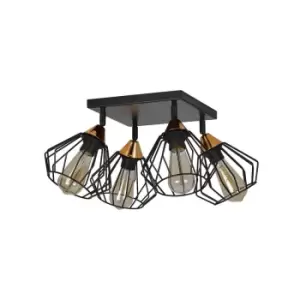 Vesta Black Multi Arm Semi Flush Ceiling light Wire Shades 4x E27