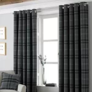 Paoletti Aviemore Tartan Faux Wool Eyelet Curtains 66" x 90" Grey - Grey