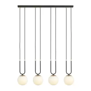 Glam Black Globe Bar Pendant Ceiling Light with White Glass Shades, 4x E14