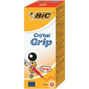 Bic Cristal Grip Clear Barrel Ballpoint Pen 1.0mm Tip 0.4mm Line Red Pack of 20 Pens