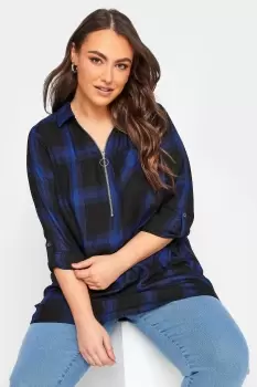 Plus-Size Black & Cobalt Blue Check Zip Top