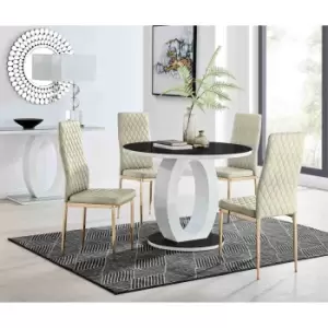 Furniture Box Giovani Round Black 100Cm Table and 4 Cream Velvet Milan Gold Leg Chairs